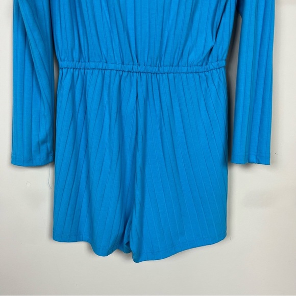 RIBBED LONG SLEEVE ROMPER MEDIUM IN BLUE DRAWSTRING WAIST KEYHOLE BACK M7J753 - Picture 16 of 16